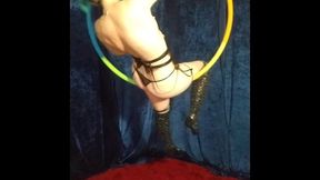 black sheer lingerie messing around on aerial hoop rubbing boobs body worship