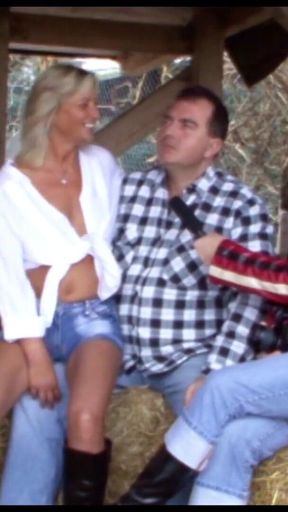 German farmer fucks his blonde wife at work in the straw