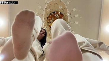 Double POV Spitting And Foot Domination In Socks With Two Smoking Mistresses Kira And Sofi