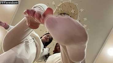 Double POV Spitting And Foot Domination In Socks With Two Smoking Mistresses Kira And Sofi