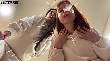 Double POV Spitting And Foot Domination In Socks With Two Smoking Mistresses Kira And Sofi