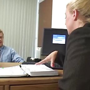 Blonde Boss Has Flaming Hot Sex with Her Handsome Blonde Underling in Her Office