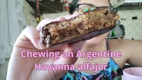 Chewing an Argentine Havanna alfajor