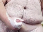 Finished shaving on camera but got horny and started stroking my red hot thick cock