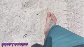 Step Son Show Sexy Naked Bare Feet At The Beach