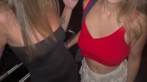 Italian amateur babes share lucky guy in elevator