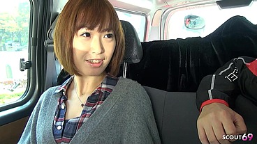 Petite Asian Girl Pickup and talk to First Time Suck in Car by Stranger Old Guy in Uncensored JAV Porn