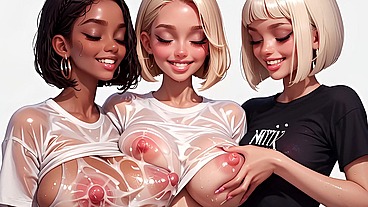 18+ lovely FRESH AI GIRLS getting their tits MILKED - They are clothed but you can see their plump soft tits through their shirts and they just milk their breasts right through their clothes...