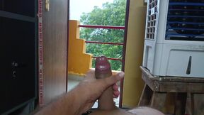 Indian Boy Naked in Rain in Balcony Huge Cock Masturbation