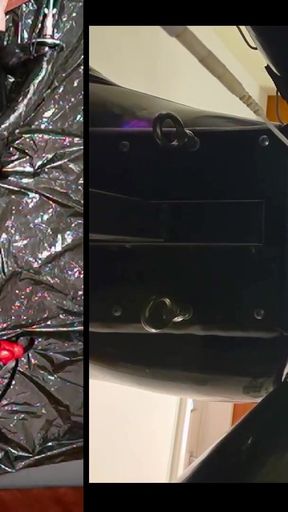 Must-share moment from "Session in the pillory with Latex Catsuit, PA Chastity, Giant Didildo and Estim"