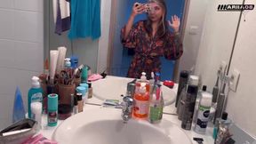 Petite French Goth Test a Double Ass and Pussy Dildo