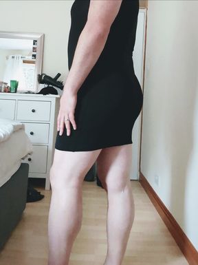 Wearing My Wife's Little Black Dress, Tights and Panties