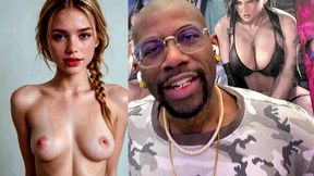 teen girl with small petite tits has beautiful cock sucking lips, ai generated