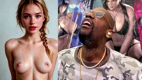 teen girl with small petite tits has beautiful cock sucking lips, ai generated