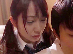 - She is pressed by a beautiful Chick who is a childhood friend and does not stop and is vaginal shot continuously.