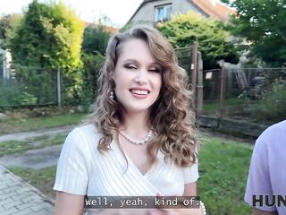 HUNT4K. Hot honey Una Fairy was picked up by a stranger and was showing her bazookas on front of BF