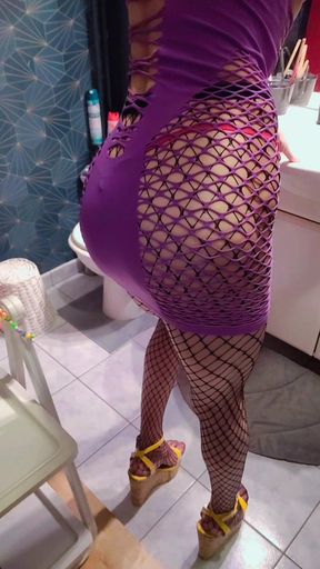 Pink Butterfly Thong💓Dress, Purple Dress, Yellow High Heels, Fishnet Stockings [&sup1;⁵sept&sup2;⁵] VaneSsaBiTCHx