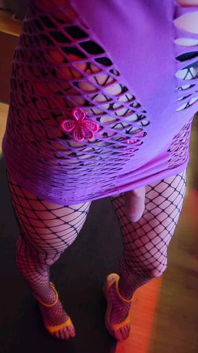 Pink Butterfly Thong💓Dress, Purple Dress, Yellow High Heels, Fishnet Stockings [&sup1;⁵sept&sup2;⁵] VaneSsaBiTCHx