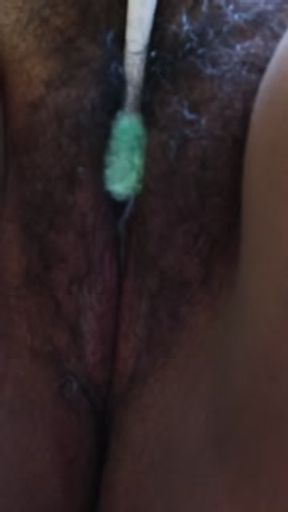 dark latina playing with vibrating tooth brush p 2