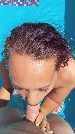 Sucking Cock Outdoors in the Pool
