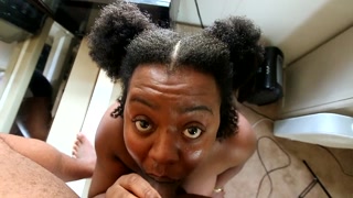 Bare-Faced Ebony, Eye Rolling Blowjob + Hardcore Quickie
