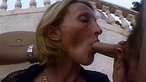 Blonde Mature French Slut Enjoys Outdoors Threesome