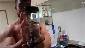 beefymuscle.com - Making protein shake for his massive pecs