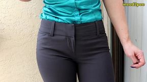terra mizu gets locked out on balcony and wets her tight dress pants