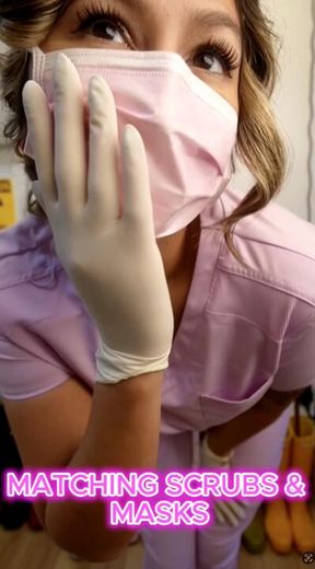 20 min Watch me try on 5 pairs of scrubs/uniforms and match them with surgical mask and gloves! 🧤🩵🩺🥵🔥