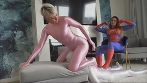 Pink Ruslana Ride Face Of Zentai Man And Spiderwoman Weronika Splash His Balls And Perform Footjob - Part 1 - 4K
