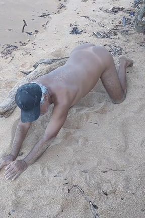 Ladysilva on the Beach Taking off His Bikini to Show off His Hot Tanned Ass