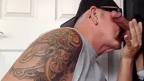 Inked Gloryhole Dilf Sucks Cock Till Jizz In Greedy Mouth
