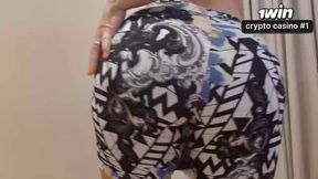 Twerking in gym shorts and bouncing his arse on the chair