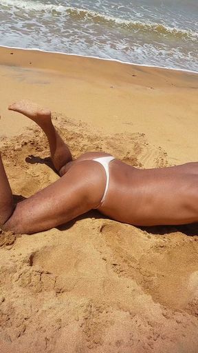 Ladysilva on the beach in panties tanning her hot ass