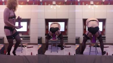 Riding the huge dildo all the way deep in my ass