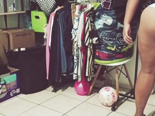 Mexican Plump big beautiful woman Cleaning the Room
