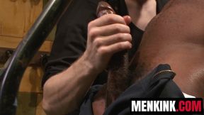 Hung black stud Osiris Blade restrained and gets edged horny