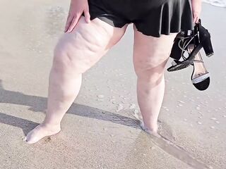 Stud stick his tongue unfathomable in my large plump vagina after the beach-big beautiful woman SSBBW, facesitting, creampie, pov