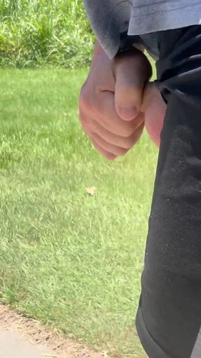 Straight guy out flashing his cock in the hot sun risky dare.   Clip 2