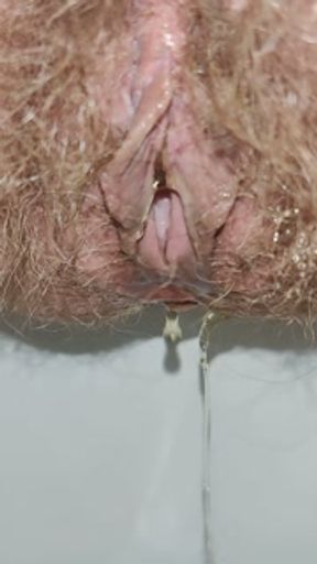 Super Hairy Pussy Dripping Creampie and Pissing Close Up 💦 Female Urination ASMR