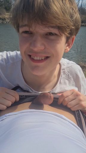 Cute twink blows you outdoors