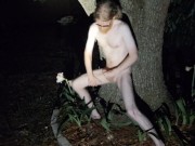 Fingering ass and humping a tree in the moonlight