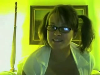 All-holes toying webcam scene with a nerdy pigtailed woman