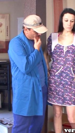 Spectacular moment from "German little slut pays the janitor with sex"