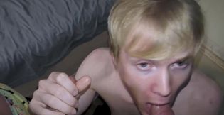 Blonde boy receives pair of tasty dicks in a sexy threesome at home
