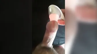 Guy moans and cums hard with Womanizer toy on his cock