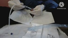 Foley catheter insertion to end in a happy ending all while wearing a pull over jacket and snowbibs