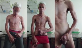 Young man wrecked by his own load in bedroom raw cumshot fest