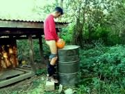 Twink is hard fucking a pumpkin in the garden