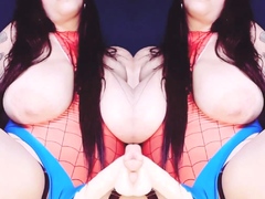 Busty babe playing with her big boobs